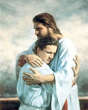 Jesus hugging man